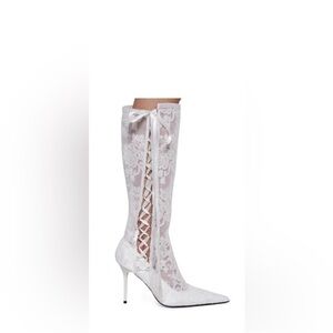Elegant White Lace Knee-High Stiletto Boots